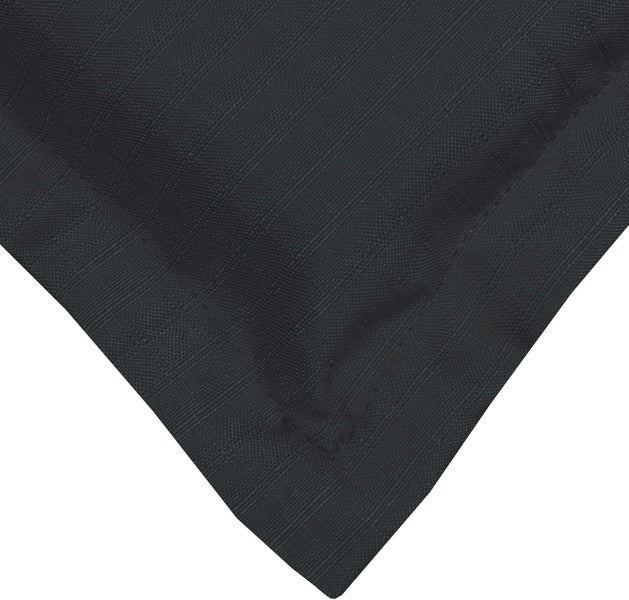 Detailaufnahme einer dunklen Tischdecke mit Webstruktur