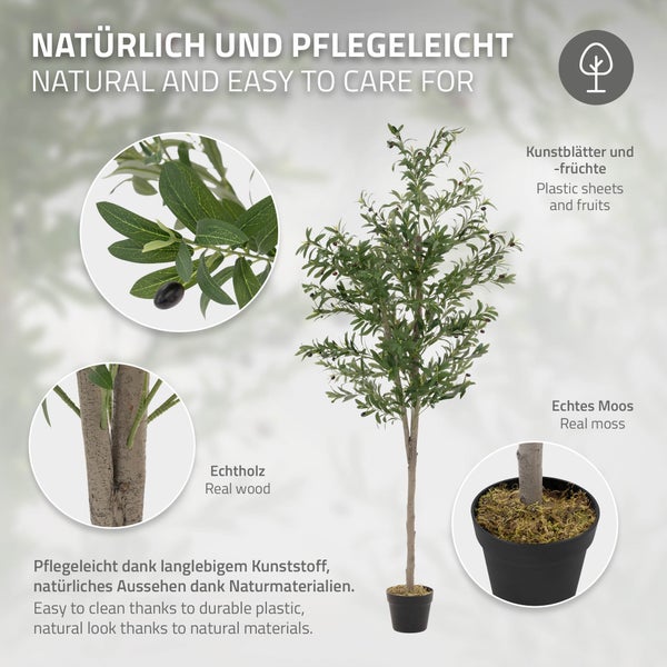 ML-Design Künstlicher Olivenbaum 180 cm, Künstliche Pflanzen groß, Kunstpflanze mit Naturholzstamm und Früchten, Fake Plastikpflanzen im Topf für Indoor Outdoor, Kunstbaum wie echt für Wohnzimmer Büro