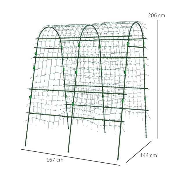 Outsunny Rankgitter aus Metall rostfrei Rankhilfe für Kletterpflanzen Gurken Spalier 144 x 167 x 206 cm Garten Spalier Pflanzenspalier für Tomaten, Gemüse Blumen Kletterpflanzen Schwarz