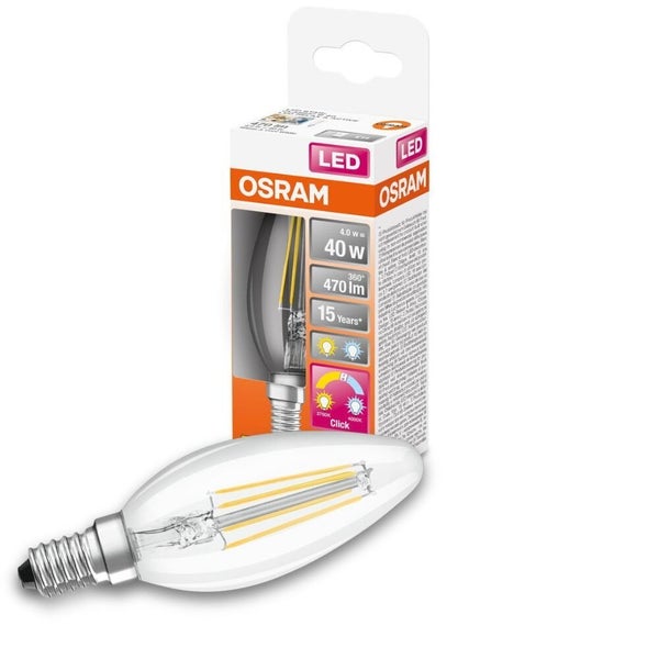 OSRAM LED Filament Lampe ersetzt 40W E14 Kerze - B35 4W 470lm 2700-4000K Einerpack