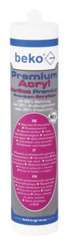 Beko Premium Acryl Dichtstoff in einer Kartusche, plastoelastisch und überstreichbar mit 20 Prozent Dehnung.