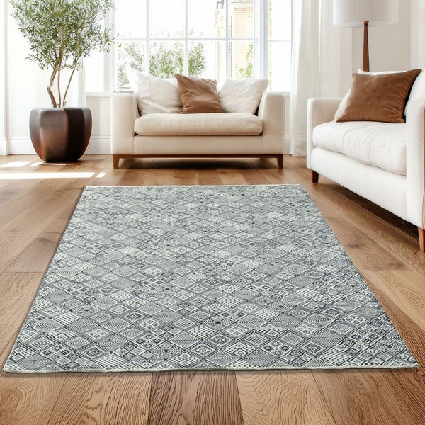 Handgewebter stilvoller Kelim im skandinavischen Style Schwarz Weiß - 170x240 cm