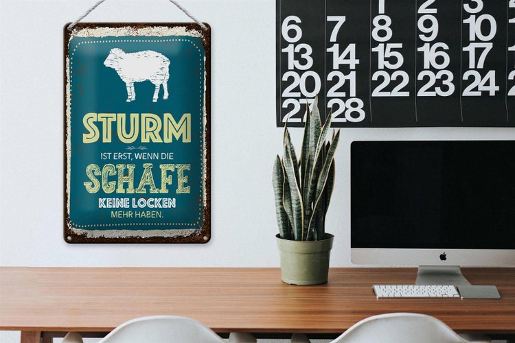Blechschild Spruch Sturm wenn Schafe keine Locken 20x30cm