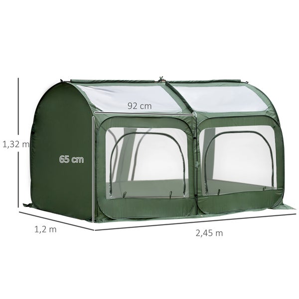 Outsunny Pop-Up Gewächshaus, mit 4 Reißverschlusstüren, 245 x 120 x 132 cm, Stahl, PVC, Transparent