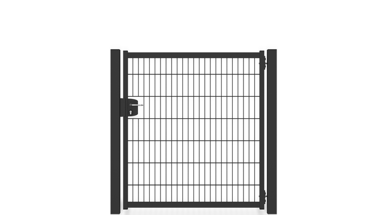 Gartentür ZAUNGURU BASIC-Line aus Metall, Höhe: 143cm, Breite: 150cm, 1-flügelig inkl. Pfosten, Locinox-Schloss und Zubehör, Feuerverzinkt und zusätzlich in RAL 7016 Anthrazitgrau pulverbeschichtet