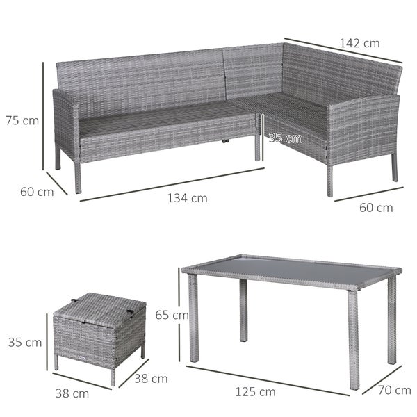 Outsunny 5-tlg. Gartenmöbel-Set, L134 x B60 x H75 cm, PE-Rattan, Metall, Polyester, Gehärtetes Glas, mehrfarbig