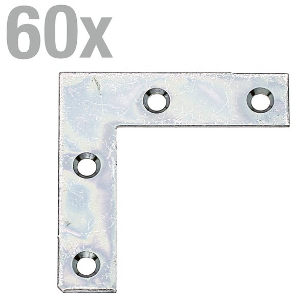 Set mit 60 Flachverbindern in L-Form aus Stahl für Holzverbindungen
