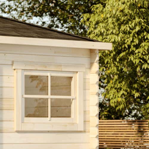 Alpholz 5-Eck Gartenhaus Franz-28 mit Anbau aus Massiv-holz, Gerätehaus mit 28 mm Wandstärke, Garten Holzhaus inklusive Montagematerial, Geräteschuppen Größe: 500 x 250 cm