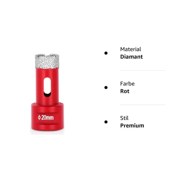 PROREGAL Diamant Bohrkronenaufsatz Premium Crystal 20 mm für Fliesen Glas Feinsteinzeug Keramik Granit Steinfliesen Winkelschleifer Flex M14