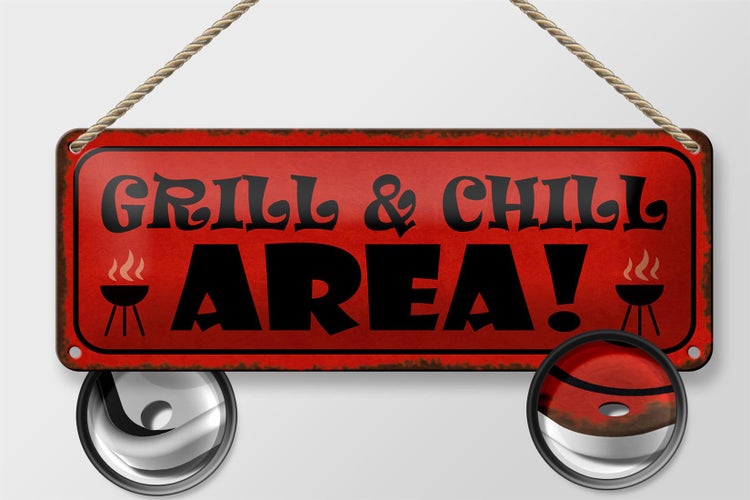 Blechschild Spruch 27x10cm Grill Chill Area Grillen Dekoration