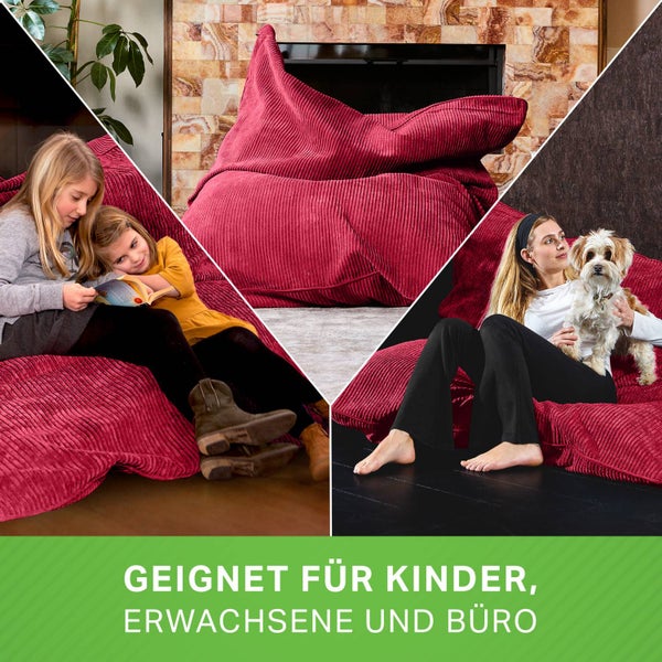 Green Bean XXL Sitzsack aus Cordstoff 370 Liter EPS-Perlen Füllung - Kuschelig Weich Robust & Waschbarem-Stoff Bodenkissen Liegekissen Sitzkissen - Apfelrot