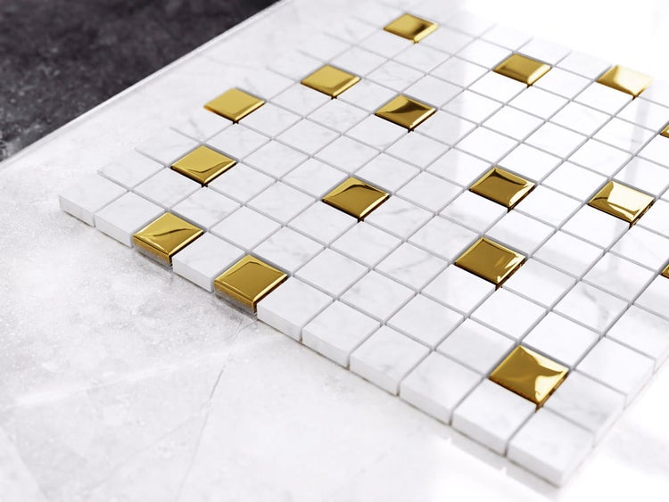 Natursteinmosaik auf Netz für Bad und Küche 30cm x 30cm  - Gold Marble