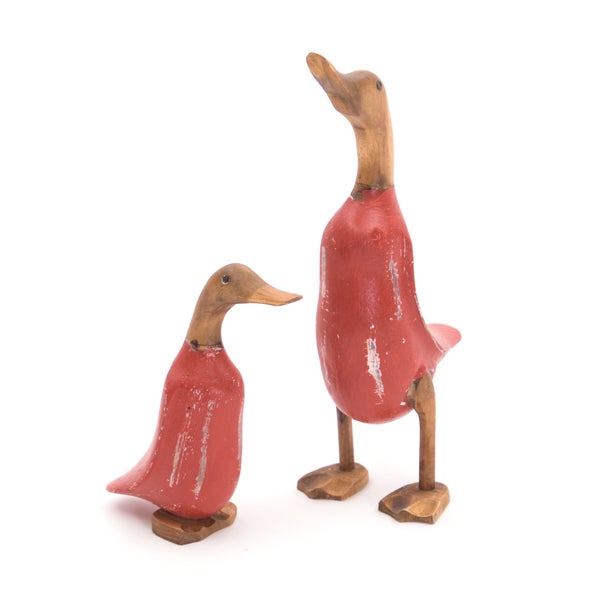 Figuren-Set Duck 2-teilig Massivholz, Ente in 2 verschiedenen Größen rot