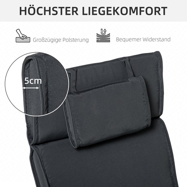 Outsunny Liegenauflage, Liegenpolster mit Kopfkissen, abnehmbar, 198 x 53 x 5 cm, Polyester + Baumwollfaser, Grau