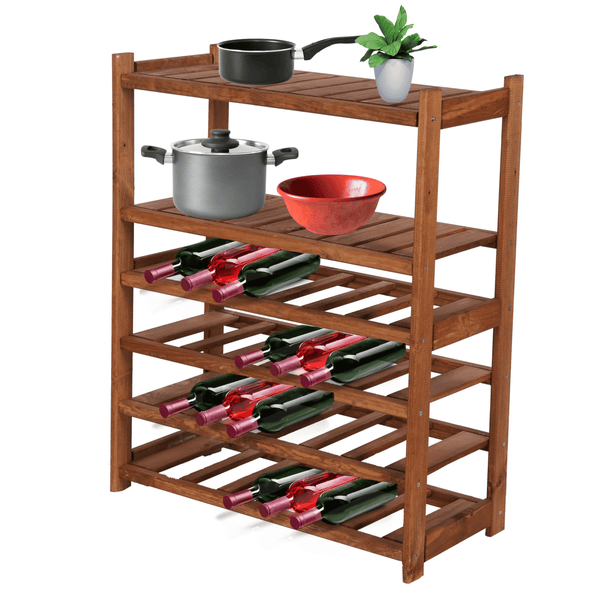 PROREGAL Weinregal SPREEWALD HxBxT 86x70x33cm 24 Flaschen auf 4 Ebenen + 2 Ablagen Massives Kiefernholz Braun geölt