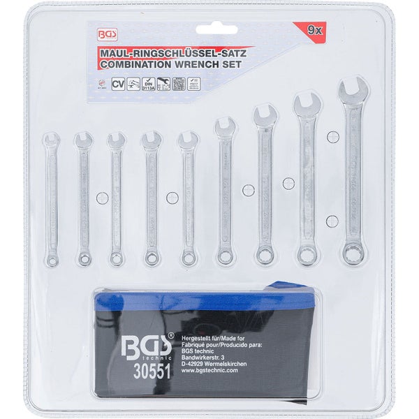 BGS technic Maul-Ring-Schlüssel-Satz, neun Teile, im Kunststoffgehäuse