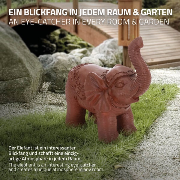 ML-Design Deko Figur Elefant Braun 36x19x39 cm, Orientalische Finish, witterungsbeständig, für Innen & Außen, Glückselefant Statue als Geschenk, Feng Shui Skulptur, Reichtum Figur, Gartendeko Raumdeko