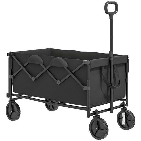 Outsunny Gartenwagen 100 kg belastbar klappbar Erweiterter Transportwagen mit herausnehmbare Plane Griff Rädern Bollerwagen Handwagen Gartenkarre 160 Liter Gerätewagen für Haus, Garten Schwarz