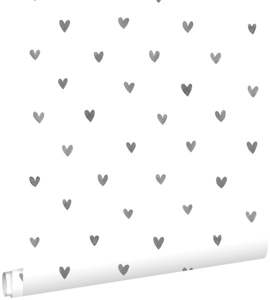 ESTAhome Tapete Herzchen Schwarz und Weiß - 53 cm x 10.05 m - 138914
