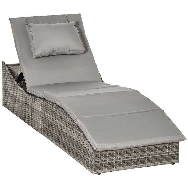 Outsunny Sonnenliege, 2-in-1 Polyrattan Gartenliege mit Polsterauflage, 5 Stufen verstellbar, klappbar,  200 x 60 x 40 cm, Stahl, PE Rattan, Polyester, Hellgrau