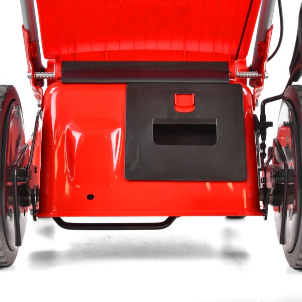 Rückansicht eines Rasenmähers