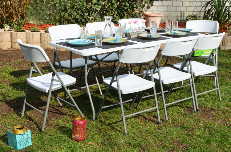 AMANKA Garten Sitzgruppe - 180 cm Tisch mit 8 Stühlen - Gartenmöbel Set Klappbar - Essgruppe Weiß