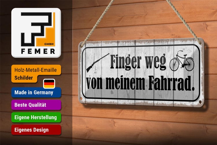 Blechschild Spruch 27x10cm Finger weg von meinem Fahrrad Dekoration