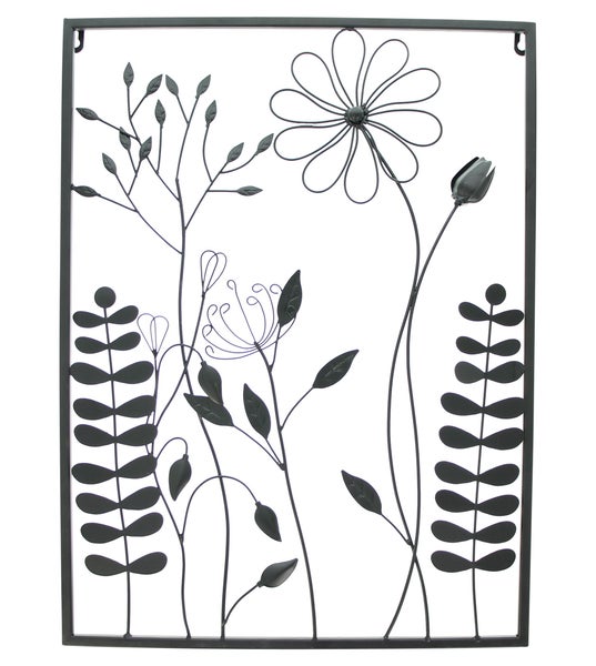 FRANK FLECHTWAREN | Bild Black Flowers, METALL, 43,5 x 2,5 x 58 cm