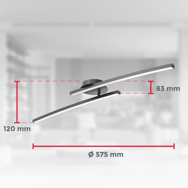 Deckenleuchte 57,5x12 cm - 12W, 1300lm, LED, warmweiß, schwarz