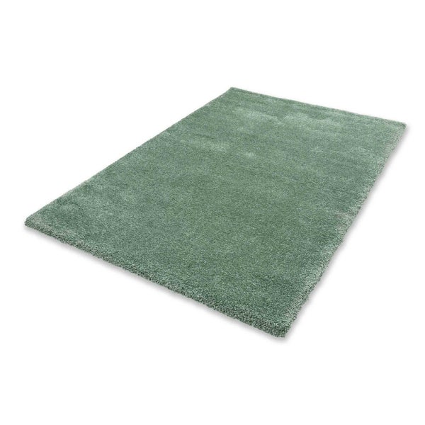 Rechteckiger Langflor-Teppich in Grün, weicher Hochflor-Shaggy-Teppich.