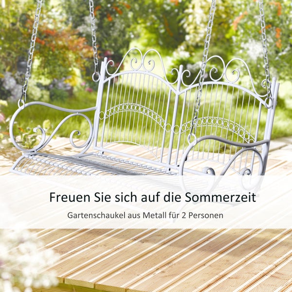 Outsunny Hängebank, Gartenschaukel mit Ketten, 118x58x57cm, Metall, Weiß