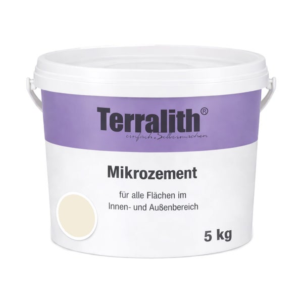 Terralith Mikrozement beige für innen und außen, 5 Kilogramm Eimer.