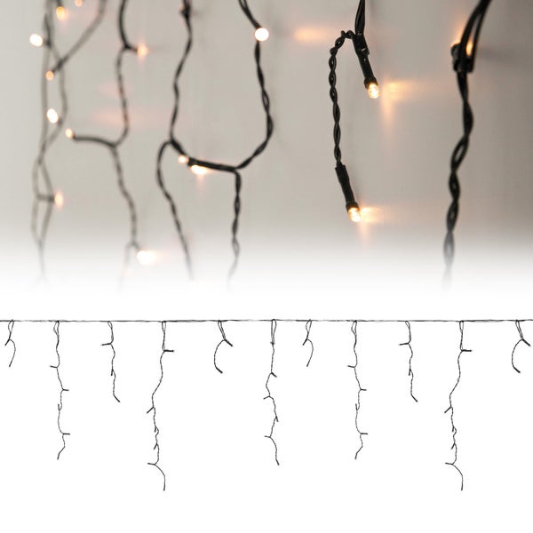 ECD Germany LED Lichtervorhang 12m 360 Warmweiße LEDs, Eiszapfen Lichterkette LED Lichterkettenvorhang Weihnachten Eisregen Vorhang, IP44 Wasserdicht, Innen/Außen, Weihnachtsbeleuchtung Weihnachtsdeko