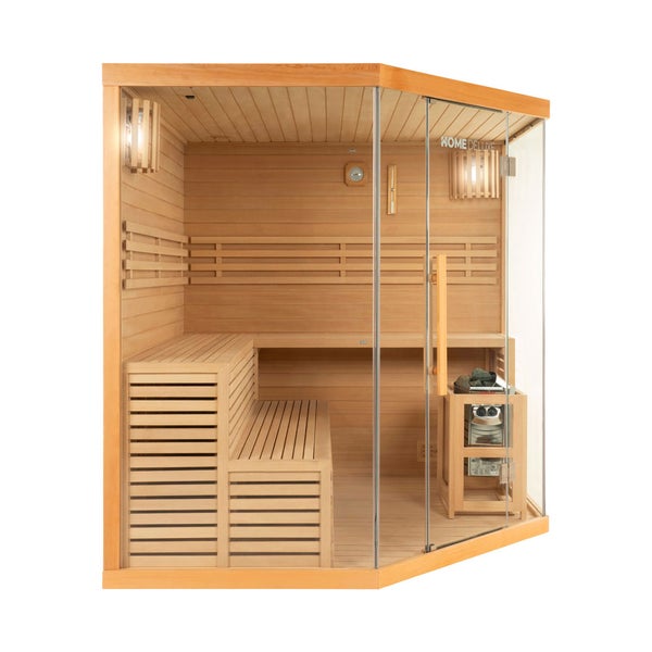 Home Deluxe - Traditionelle Sauna - Skyline XL Big - 200 x 200 x 210 cm - für 2-6 Personen, Hemlocktanne, inkl. Saunaofen, Saunazubehör I Dampfsauna Aufgusssauna Finnische Sauna Bio Sauna