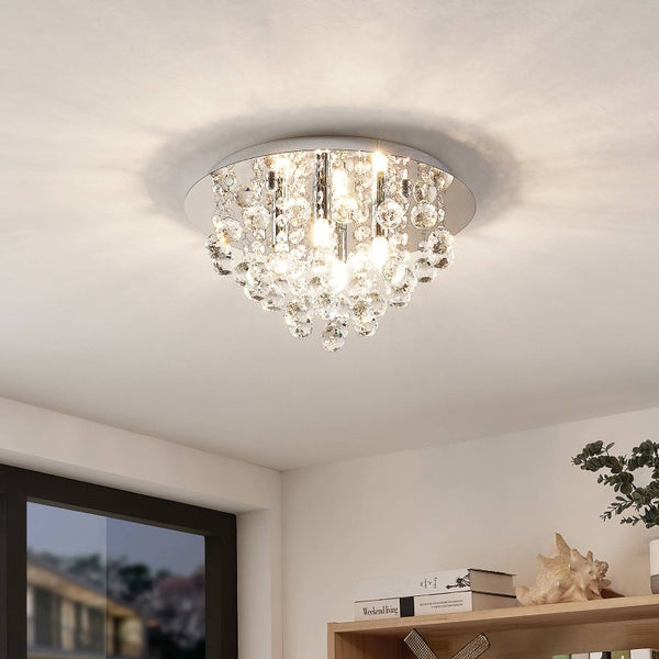 Lindby Kristall Deckenlampe chrom Ø35 cm, Kronleuchter Deckenleuchte ohne Leuchtmittel Wohnzimmerlampe Schlafzimmerlampe Esszimmerlampe Büro