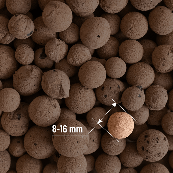Blähton-Kugeln mit einer Körnung von 8 bis 16 Millimeter zur Drainage und Hydropflanzen-Pflege.