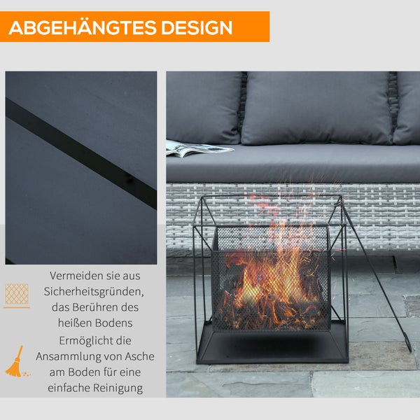 Outsunny Feuerschale modern Feuerkorb rechteckig Feuerstelle für Garten Camping BBQ Metall Schwarz 45 x 45 x 43 cm