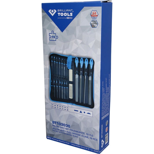 Brilliant Tools Feilen-Satz mit Feilenbürste, 19-teilig in einer blauen Verpackung