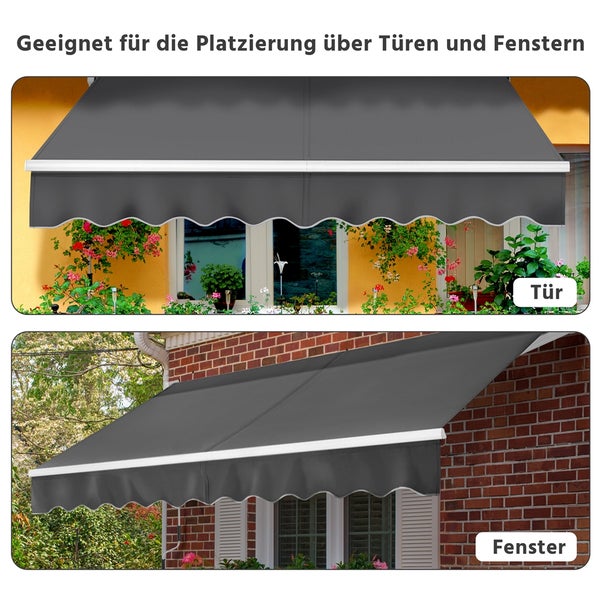 Doppelbild einer Markise zur Anbringung über Türen und Fenstern