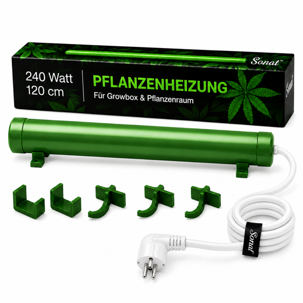 Sonat Pflanzenheizung 240 Watt, 120 Zentimeter lang, inklusive Halterungen für Growbox und Pflanzenraum mit Stromkabel.