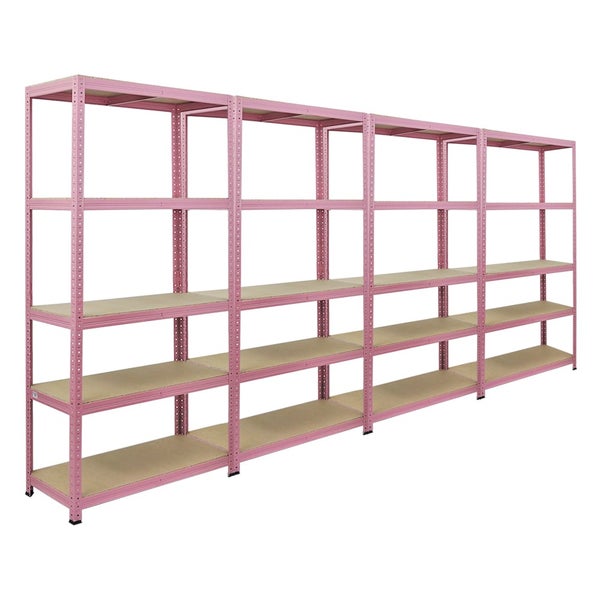 Berlinlodge Mega Deal 4x Wohnregal PINK LADY, HxBxT 180x90x40cm, Fachlast 175kg, 5 Ebenen, Pink, Bücherregal, Standregal, Büroregal für Wohnzimmer, Schlafzimmer, Arbeitszimmer