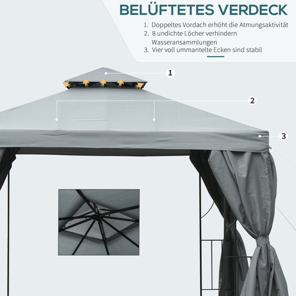 Outsunny Pavillon, Gartenpavillon, 295L x 295B x 265H cm, Metall,Polyester, Dunkelgrau