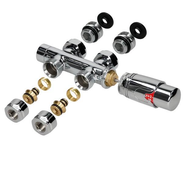 ECD Germany Badheizkörper Mittelanschluss 400 x 1800 mm Chrom gerade mit Anschlussgarnitur inkl. Thermostat Durchgang Boden Chrom Heizkörper Heizung Handtuchwärmer Handtuchtrockner Handtuchheizkörper