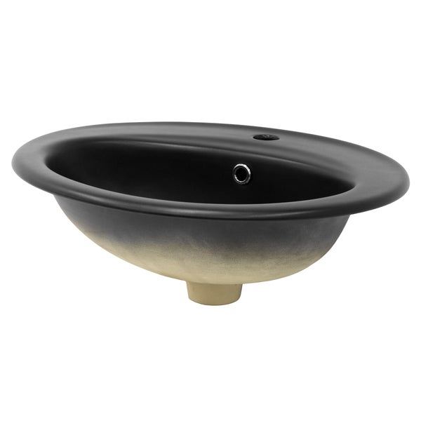 ML-Design Waschbecken aus Keramik Schwarz matt 57x48,5x19,5 cm Oval mit Ablaufgarnitur, Einbauwaschbecken mit Überlauf, Aufsatzwaschbecken Einbauwaschtisch Waschschale Handwaschbecken, für Badezimmer