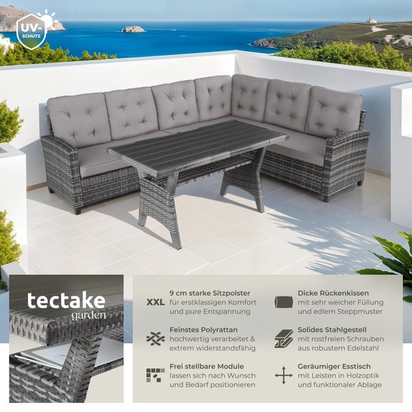 Rattan Lounge tectake Catania Tisch mit Schraubfüßen für 6 Personen grau