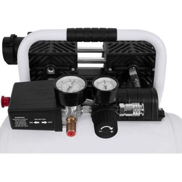 VONROC Leiser Luftkompressor – Ölfrei – 750 W – 1 PS – 128 l/min. - 6-Liter-Tank – 8 bar – 57,5 dB(A) – Leise – Geräuscharm - Weiß