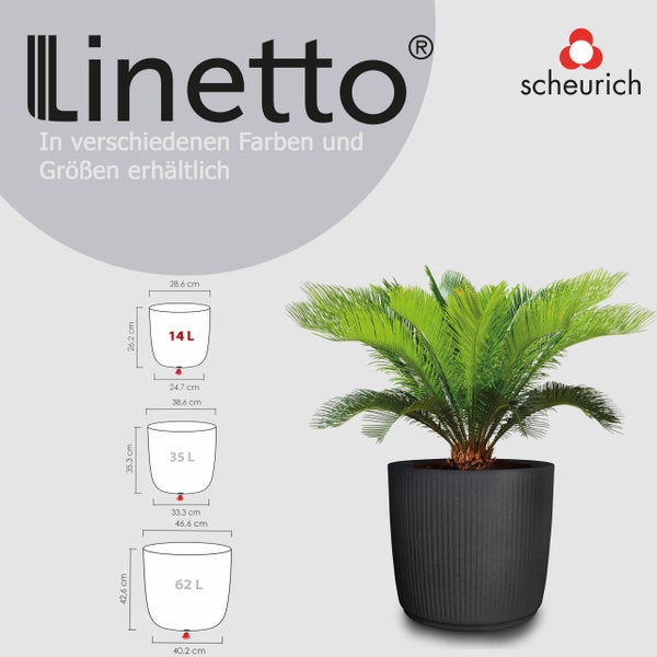 Scheurich Linetto 30, Pflanzgefäß/Blumentopf/Pflanzkübel, rund,  aus Kunststoff Farbe: Stony Black, 28,6 cm Durchmesser, 26,2 cm hoch, 14 l Vol.