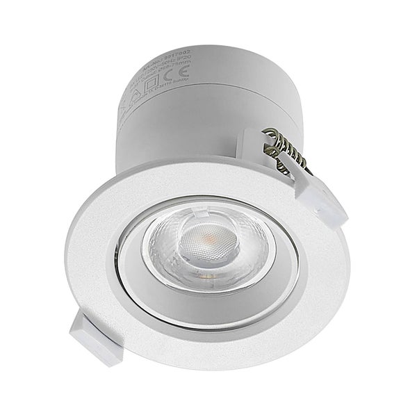 Runder LED Einbaustrahler, schwenkbar, für den Deckeneinbau mit Federklemmen.