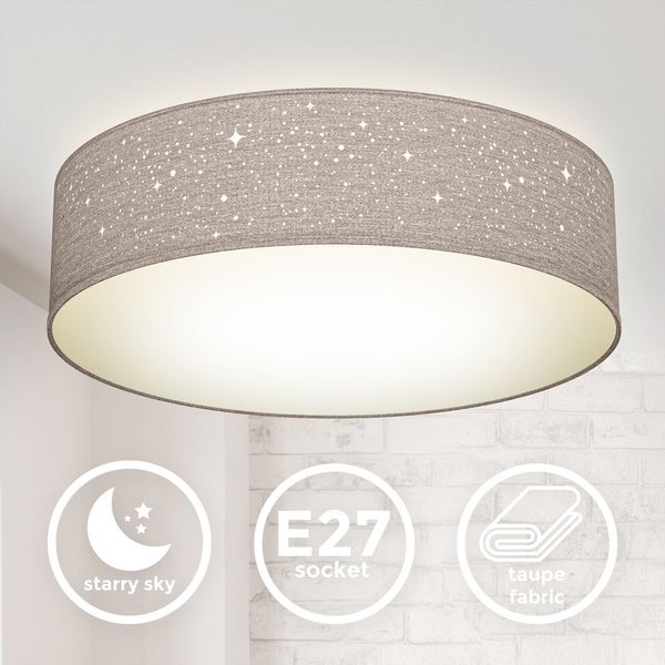 Deckenleuchte Sterndekor Stoff-Lampe Textil Kinderzimmer Schlafzimmer taupe E27