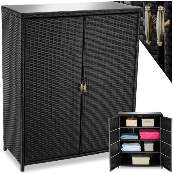 Gartenschrank aus Rattan mit zwei Türen und Ablageflächen